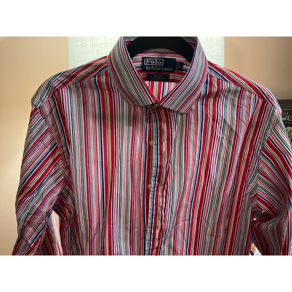 Polo Ralph Lauren Regent Custom Fit Striped Button Down Shirt Mens L Red Blue